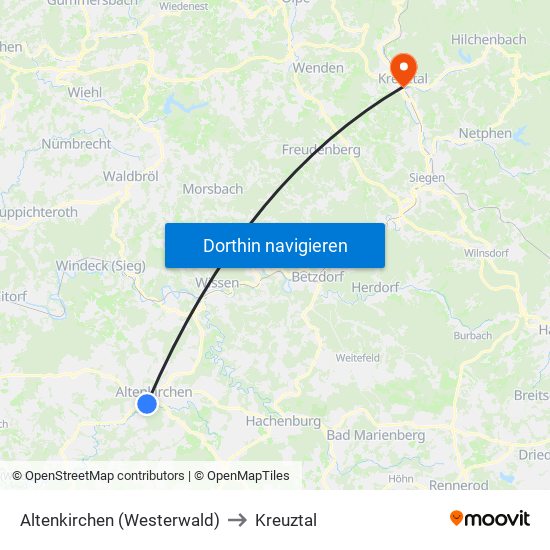 Altenkirchen (Westerwald) to Kreuztal map