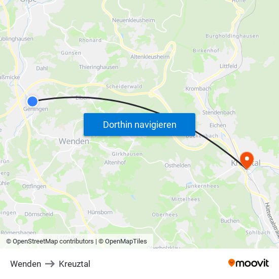 Wenden to Kreuztal map