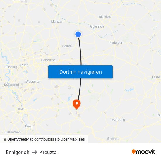 Ennigerloh to Kreuztal map