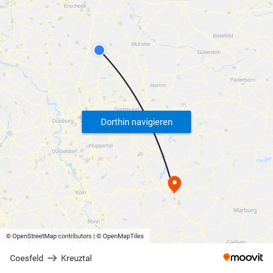 Coesfeld to Kreuztal map