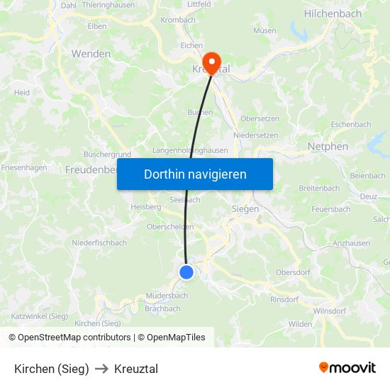 Kirchen (Sieg) to Kreuztal map