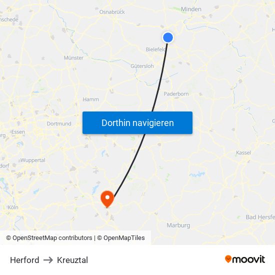 Herford to Kreuztal map
