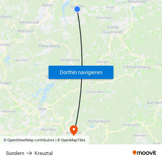 Sundern to Kreuztal map