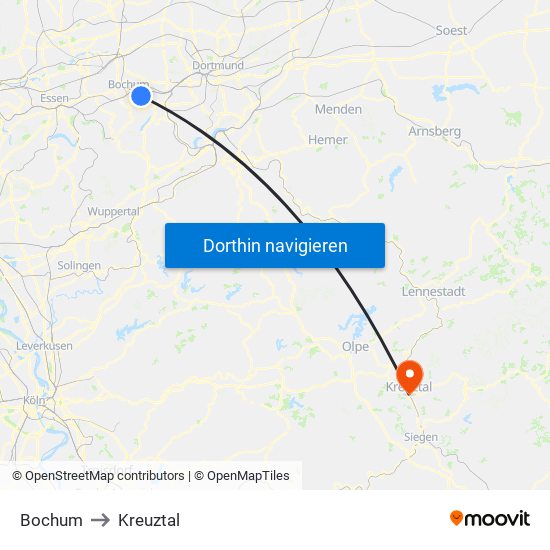 Bochum to Kreuztal map