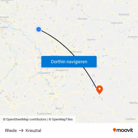 Rhede to Kreuztal map