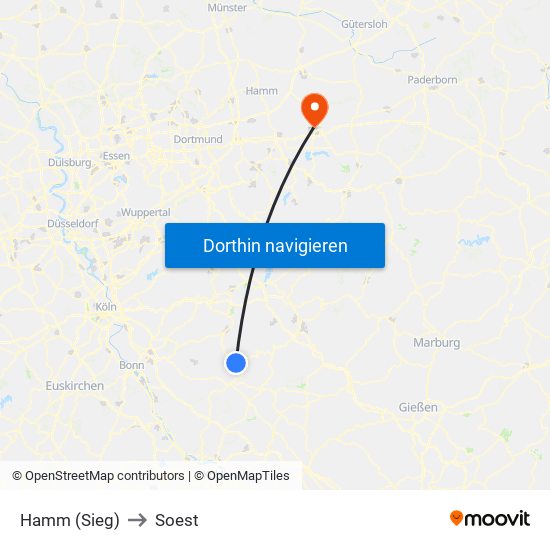 Hamm (Sieg) to Soest map