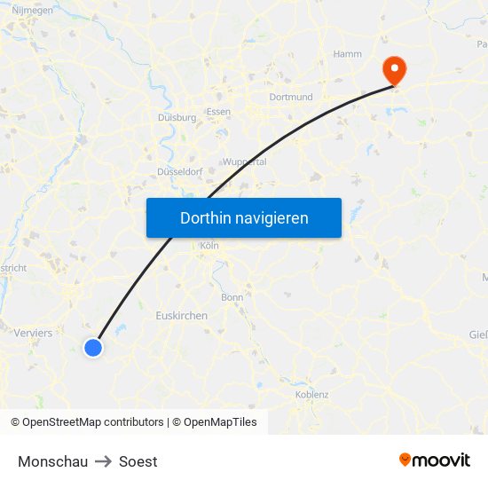 Monschau to Soest map