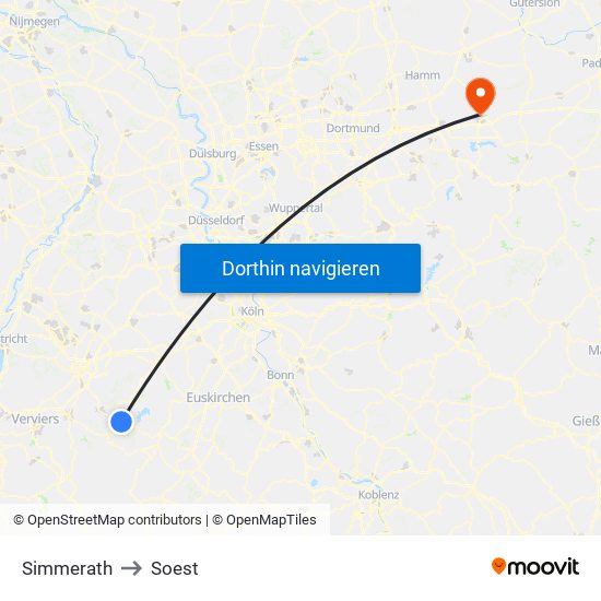 Simmerath to Soest map