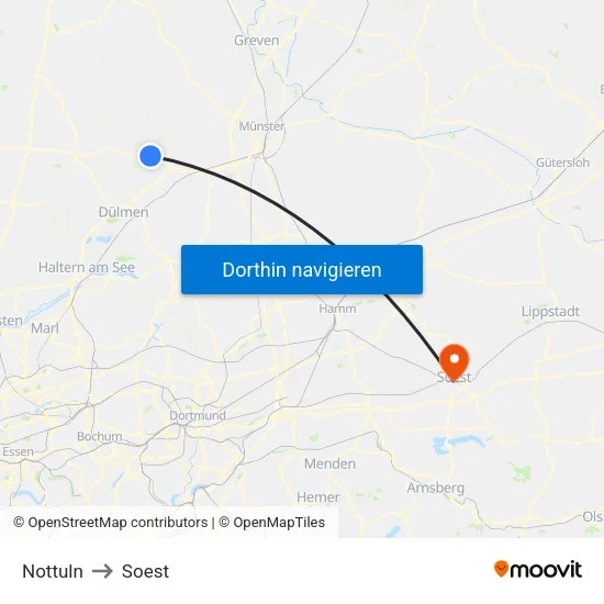 Nottuln to Soest map