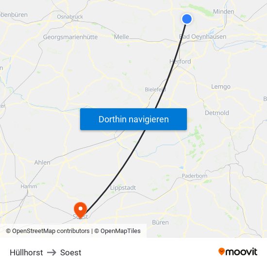 Hüllhorst to Soest map