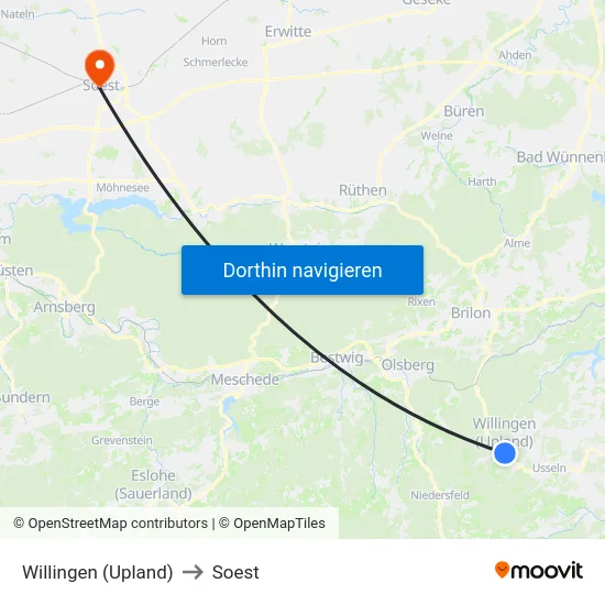 Willingen (Upland) to Soest map