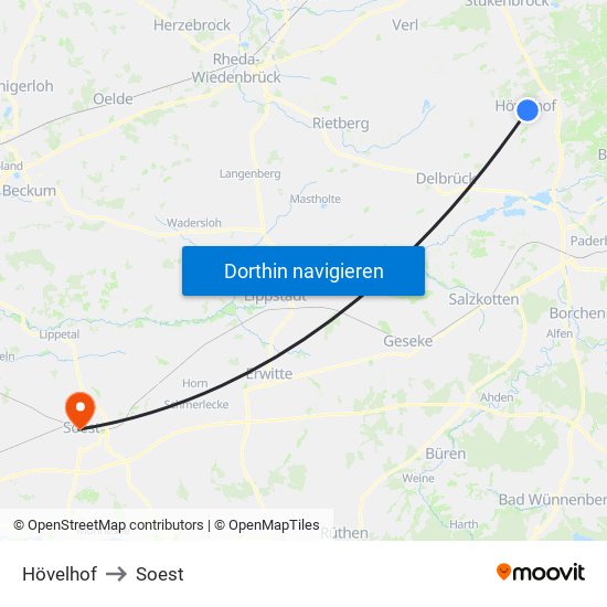 Hövelhof to Soest map