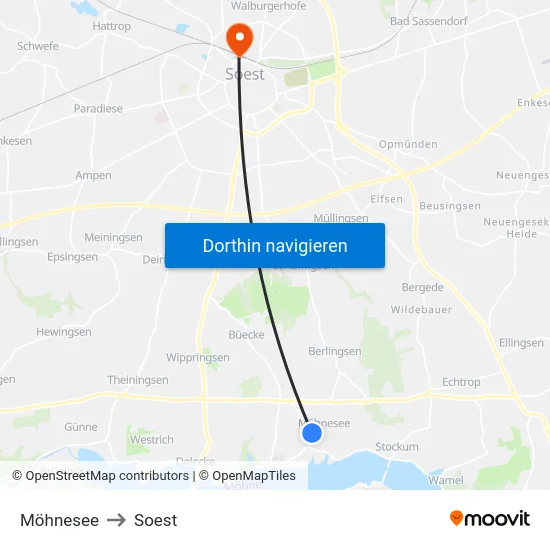 Möhnesee to Soest map