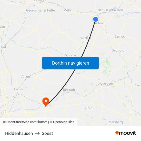 Hiddenhausen to Soest map