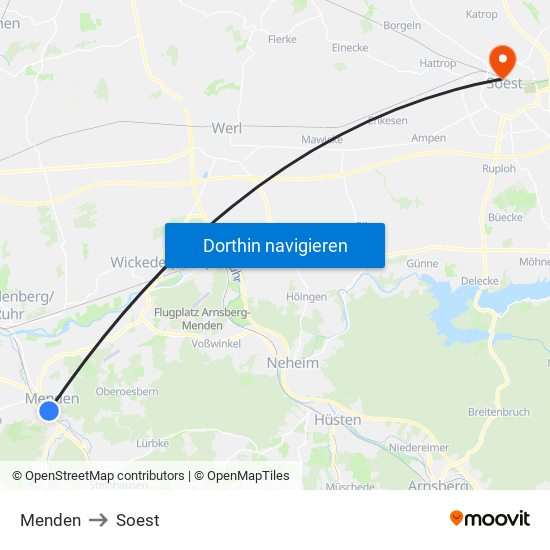 Menden to Soest map