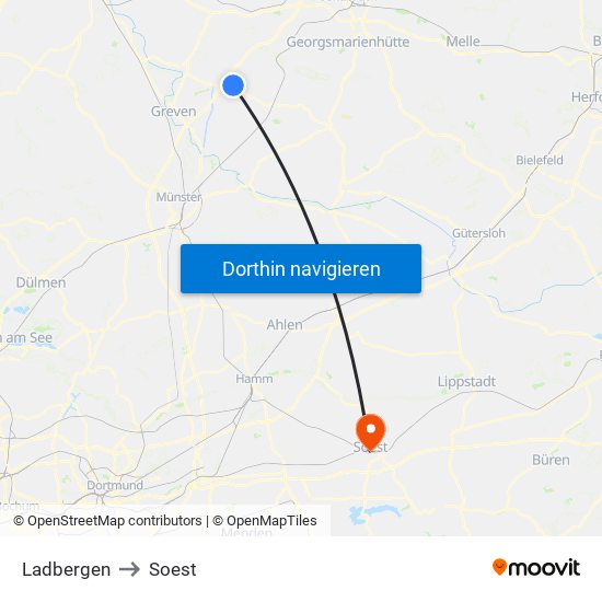 Ladbergen to Soest map