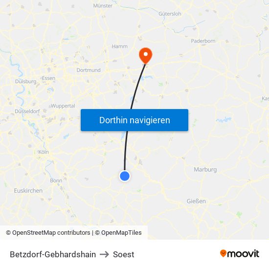 Betzdorf-Gebhardshain to Soest map