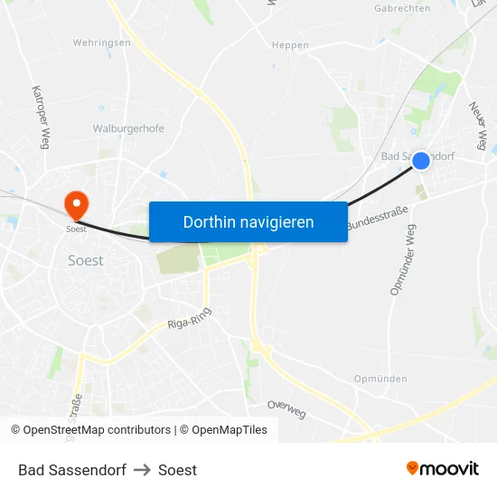 Bad Sassendorf to Soest map