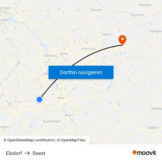 Elsdorf to Soest map