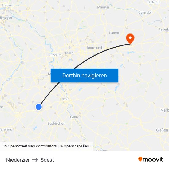 Niederzier to Soest map