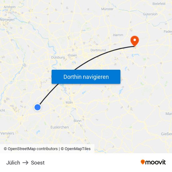 Jülich to Soest map