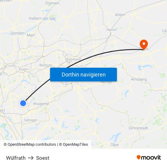 Wülfrath to Soest map