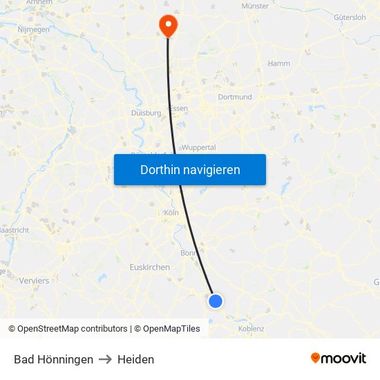 Bad Hönningen to Heiden map