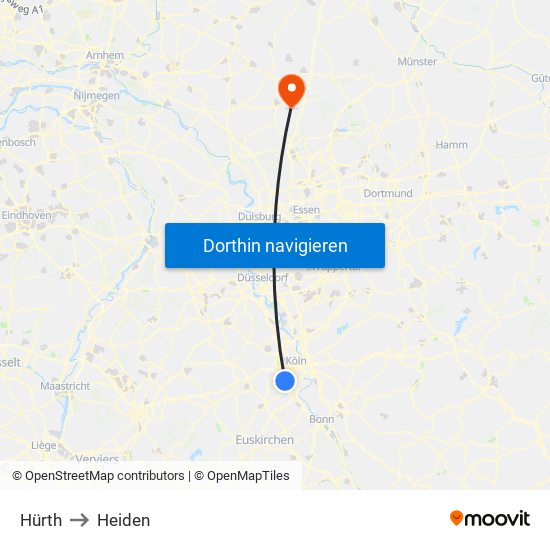 Hürth to Heiden map