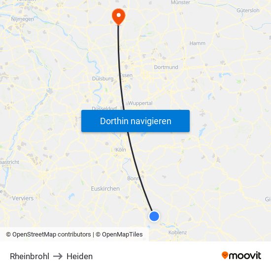 Rheinbrohl to Heiden map