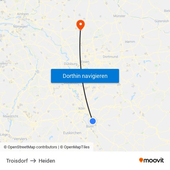Troisdorf to Heiden map