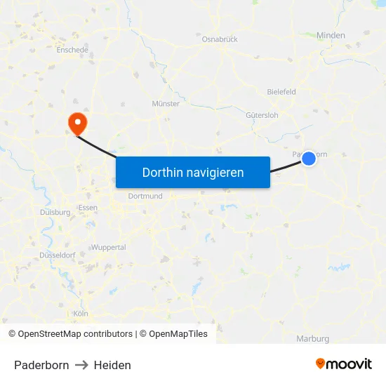 Paderborn to Heiden map