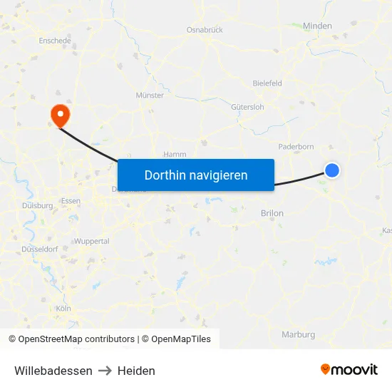 Willebadessen to Heiden map
