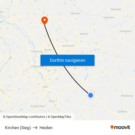 Kirchen (Sieg) to Heiden map