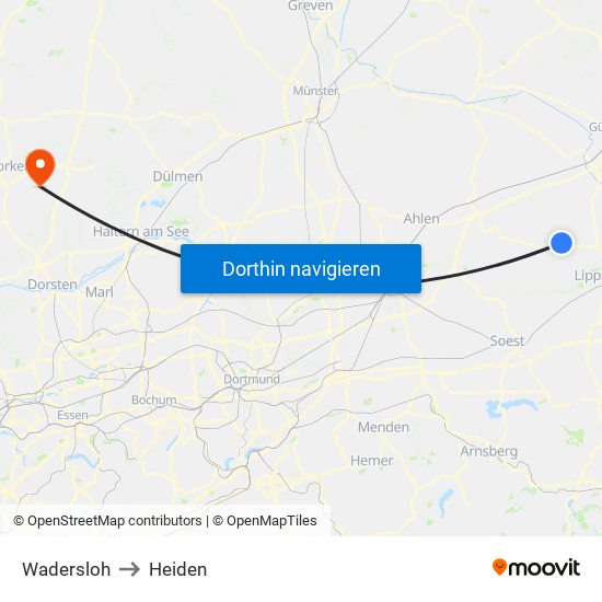 Wadersloh to Heiden map