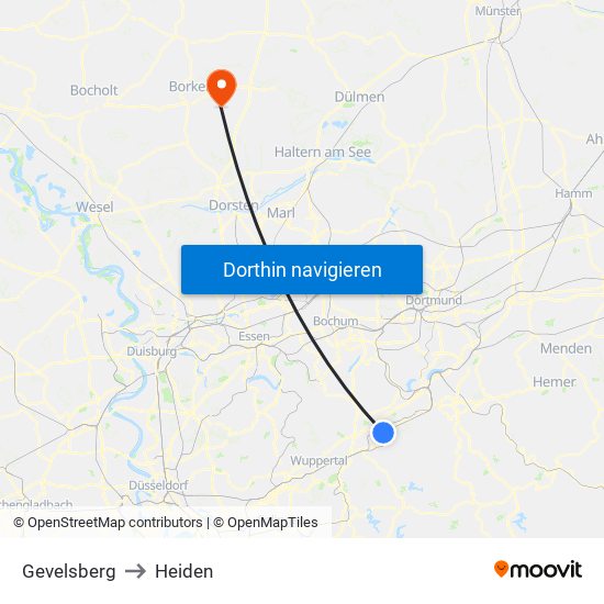 Gevelsberg to Heiden map