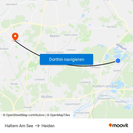 Haltern Am See to Heiden map