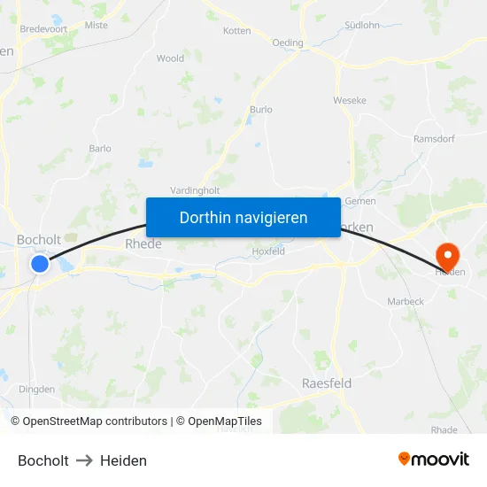 Bocholt to Heiden map