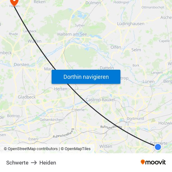 Schwerte to Heiden map