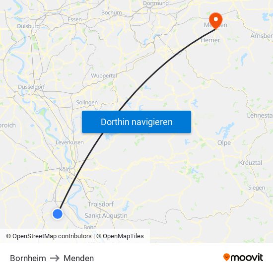 Bornheim to Menden map