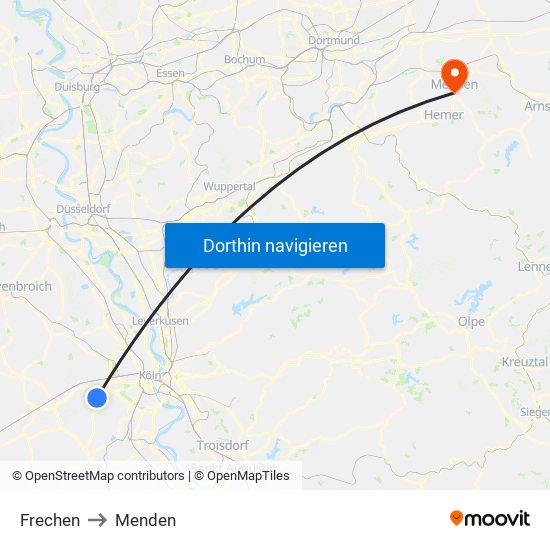 Frechen to Menden map