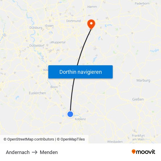 Andernach to Menden map