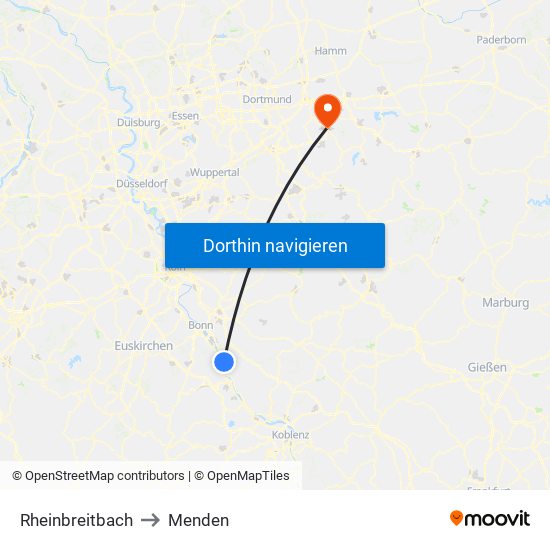 Rheinbreitbach to Menden map