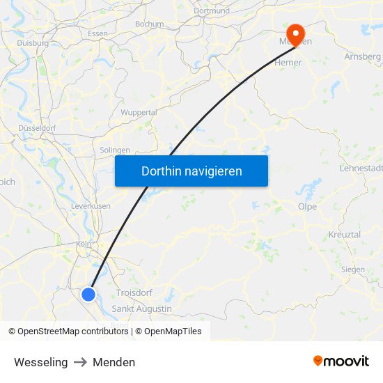 Wesseling to Menden map