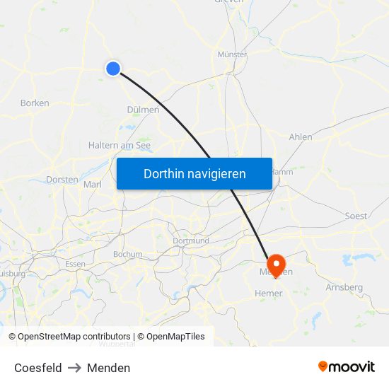 Coesfeld to Menden map