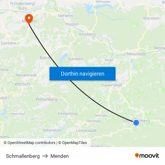 Schmallenberg to Menden map