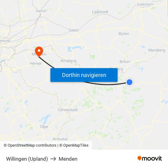 Willingen (Upland) to Menden map