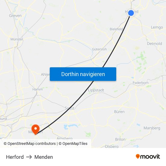 Herford to Menden map