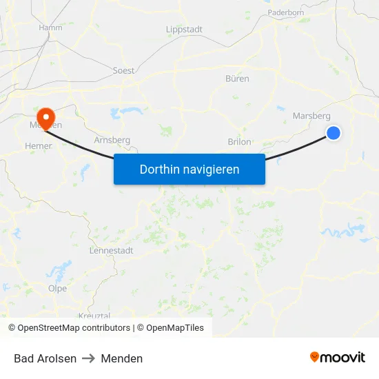 Bad Arolsen to Menden map