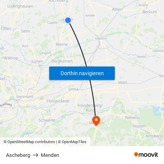 Ascheberg to Menden map