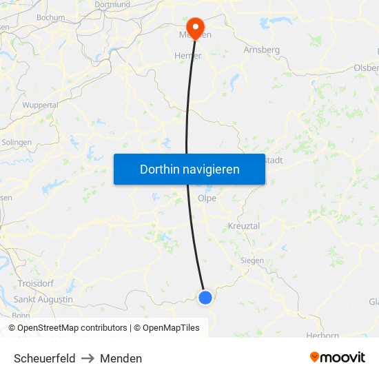 Scheuerfeld to Menden map